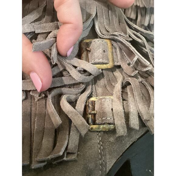 Freebird by Steven Belle Suede Double Buckle Fringe Ankle Heeled Booties US 8 - Picture 12 of 13